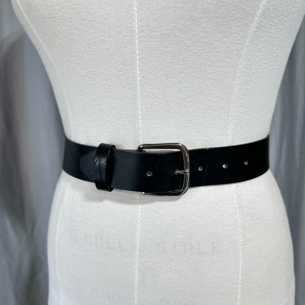 Black Leather Belt with Silver Buckle Leather Belt 38 Black Top Grain Oil Ten